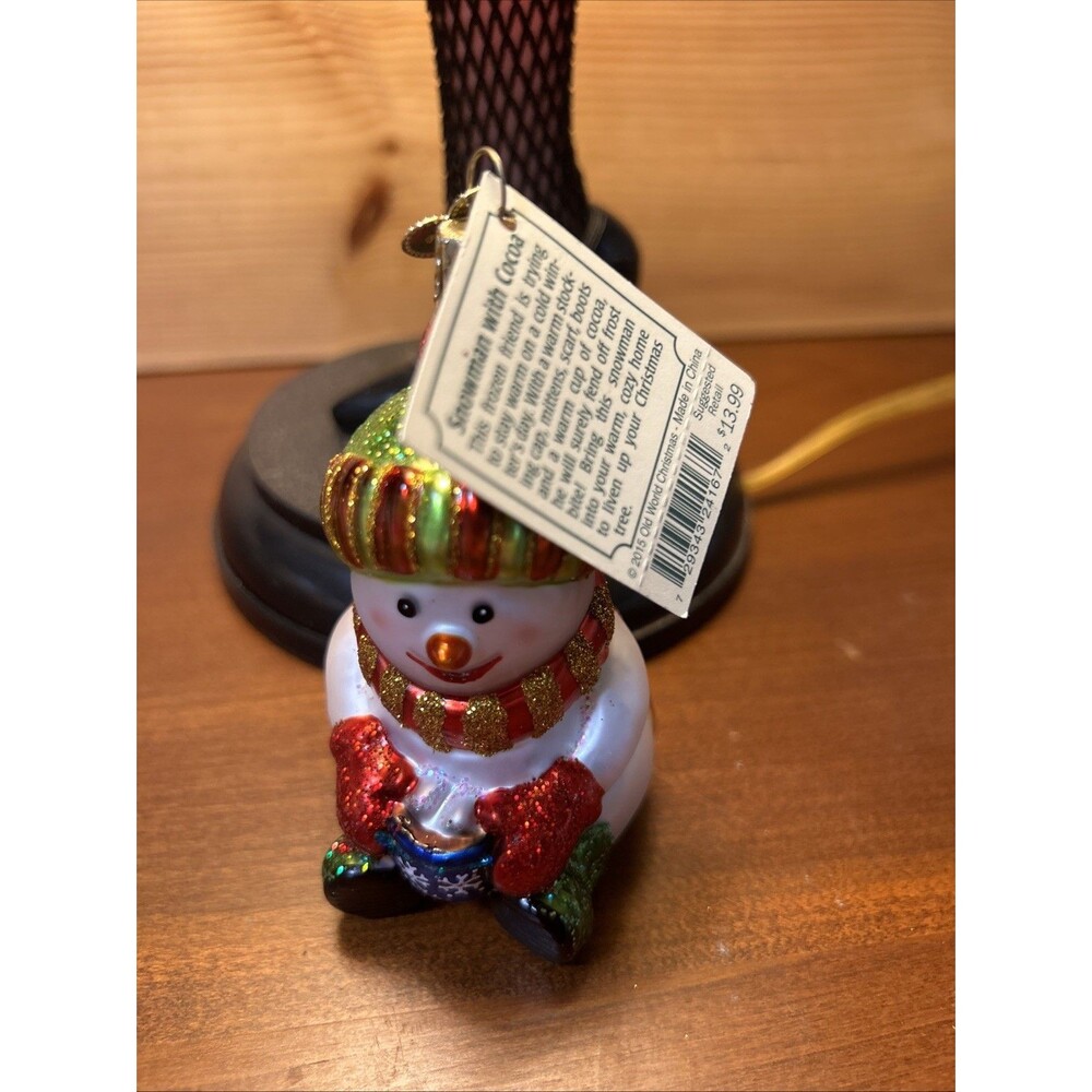 Old World Christmas Snowman With Cocoa Glass Blown Ornament NEW with TAG